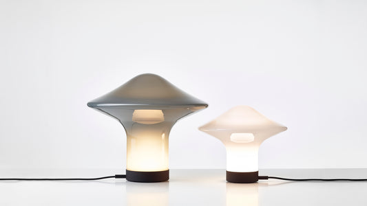 Trottola Brokis — pendant y table, cristal opalino soplado a mano